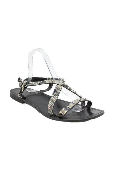 Marc Fisher LTD. Womens Leather Animal Print Sandals Black Size 11M