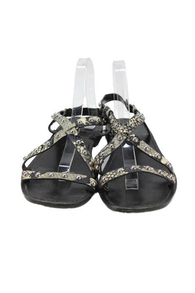 Marc Fisher LTD. Womens Leather Animal Print Sandals Black Size 11M