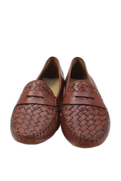 Robert Zur Womens Woven Leather Slip On Loafers Brown Size 11M