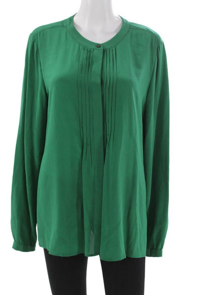 Banana Republic Women Tunic Blouse Green Silk Longsleeve Size L