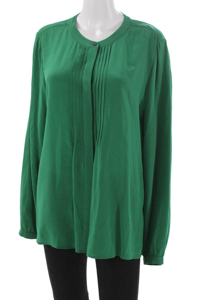 Banana Republic Women Tunic Blouse Green Silk Longsleeve Size L