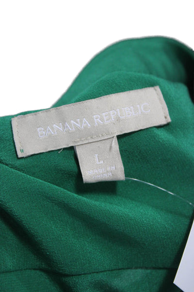 Banana Republic Women Tunic Blouse Green Silk Longsleeve Size L