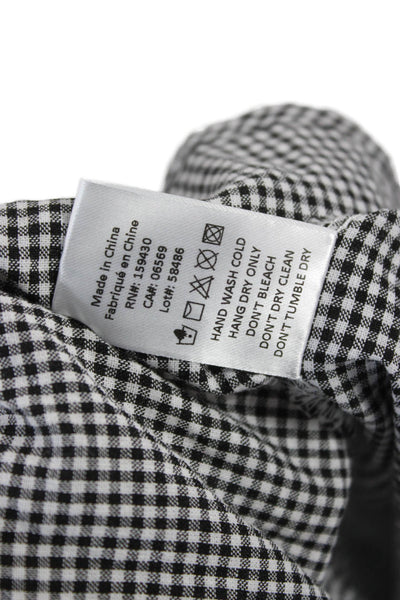Elan Womens Cropped Black Check V-Neck Short Sleeve Polyester Blouse Size L