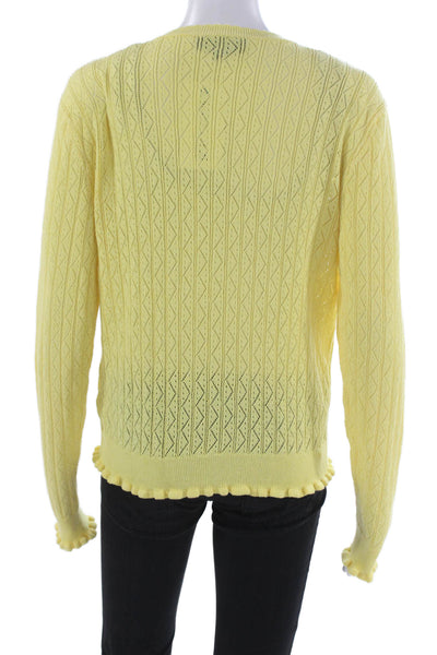 Zara Women Argyle Yellow Cardigan Long Sleeve Round Neck 50% Cotton Size L