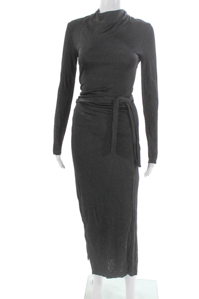 Something Navy Women Maxi Dress Gray Mock Neck Long Sleeve Rayon Size XS