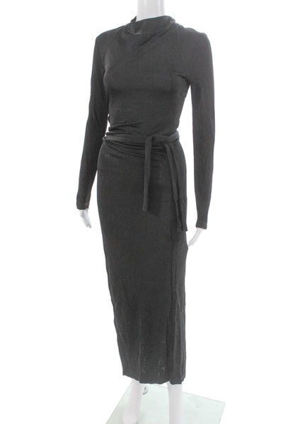 Something Navy Women Maxi Dress Gray Mock Neck Long Sleeve Rayon Size XS