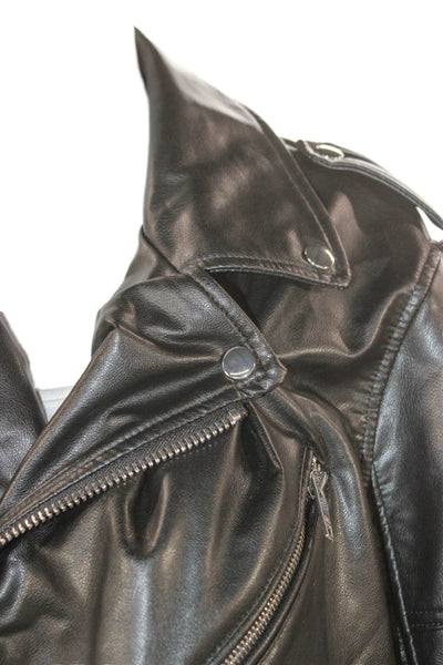 Zara Womens Biker Faux Leather Jacket Black Size L