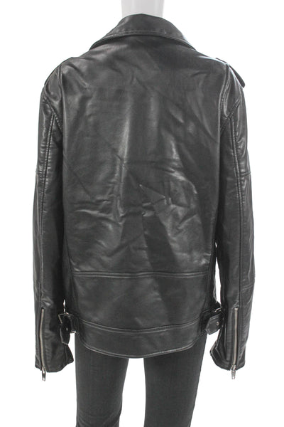 Zara Womens Biker Faux Leather Jacket Black Size L