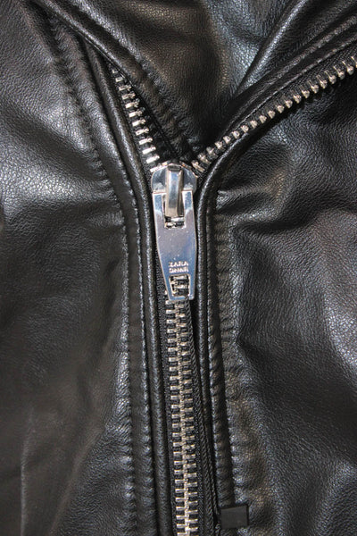Zara Womens Biker Faux Leather Jacket Black Size L