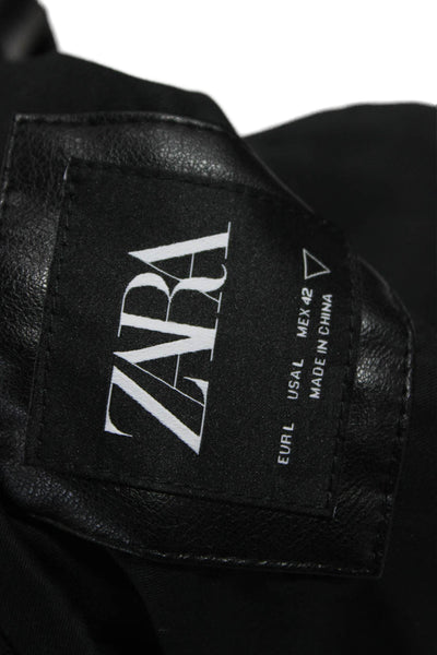 Zara Womens Biker Faux Leather Jacket Black Size L