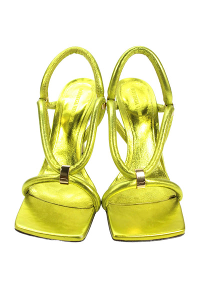 Bottega Veneta Womens Leather Stretch Slingbacks Metallic Green Size 38.5 8.5