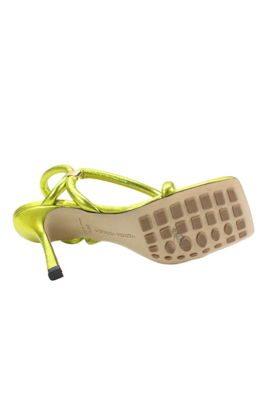 Bottega Veneta Womens Leather Stretch Slingbacks Metallic Green Size 38.5 8.5