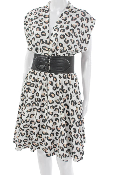 Alaia Women Fit & Flare Dress Multicolor V-Neck Sleeveless Cotton Size 44