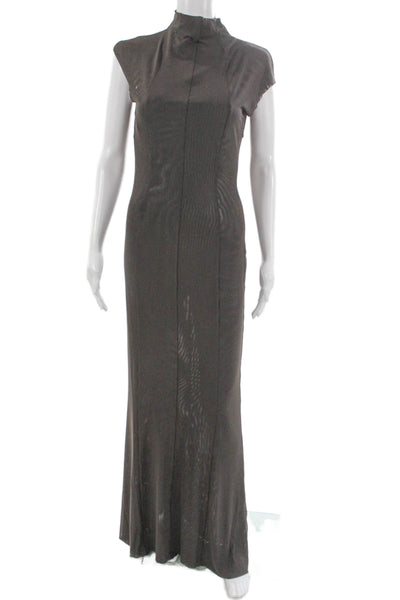 Ser.O.Ya Women Maxi Dress Gray Mock Neck Short Sleeve Polyester Size L