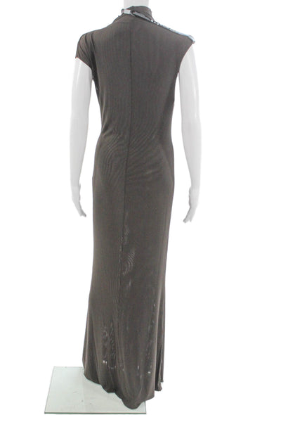 Ser.O.Ya Women Maxi Dress Gray Mock Neck Short Sleeve Polyester Size L