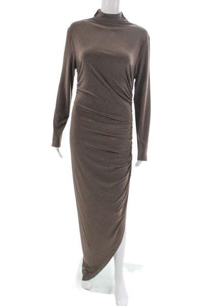 Norma Kamali Women Maxi Dress Long Sleeve Mock Neck Brown Size M