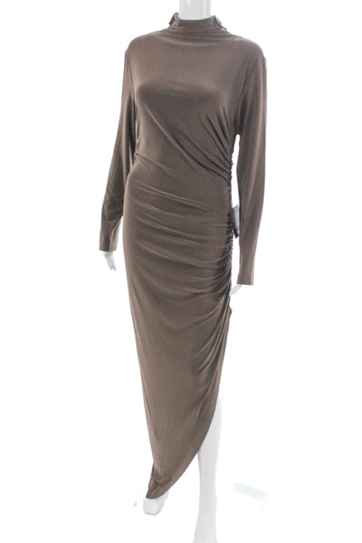 Norma Kamali Women Maxi Dress Long Sleeve Mock Neck Brown Size M