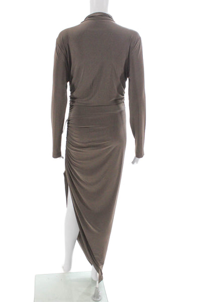 Norma Kamali Women Maxi Dress Long Sleeve Mock Neck Brown Size M