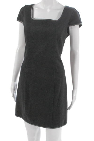 Rachel Zoe Women Mini Wool Square Neck Short Sleeve Gray Dress Size 6