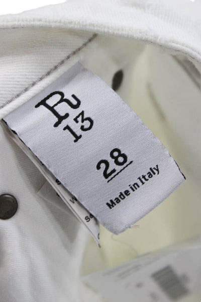 R13 Mens White Straight Jeans Zip Mid Rise Cotton Size 28