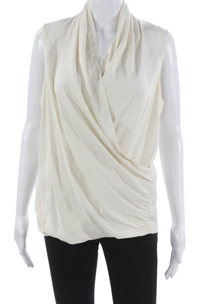 Theory Women Silk Blend Cowl Neck Tank Top Ivory Sleeveless Pullover Size L