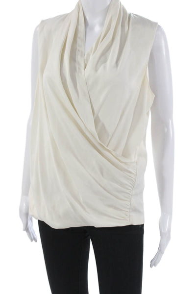 Theory Women Silk Blend Cowl Neck Tank Top Ivory Sleeveless Pullover Size L