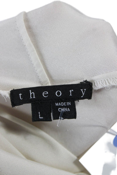 Theory Women Silk Blend Cowl Neck Tank Top Ivory Sleeveless Pullover Size L