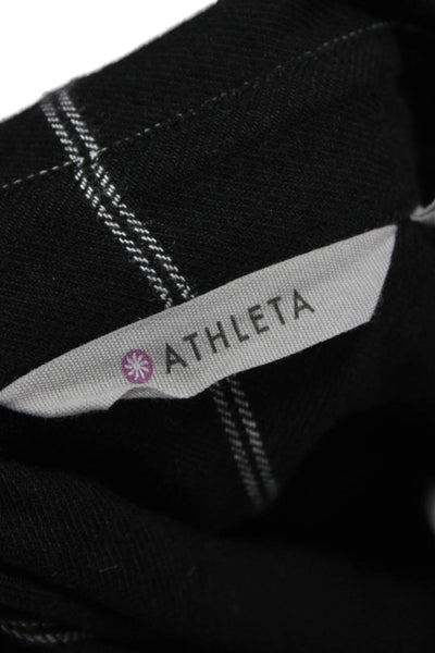 Athleta Women Black Plaid Cotton Collared Button-Up Long Sleeve Petite Size L