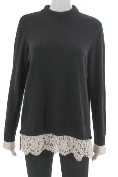 C by Bloomingdales Womens Cashmere Mock Neck Pullover Black Long Sleeve Size L