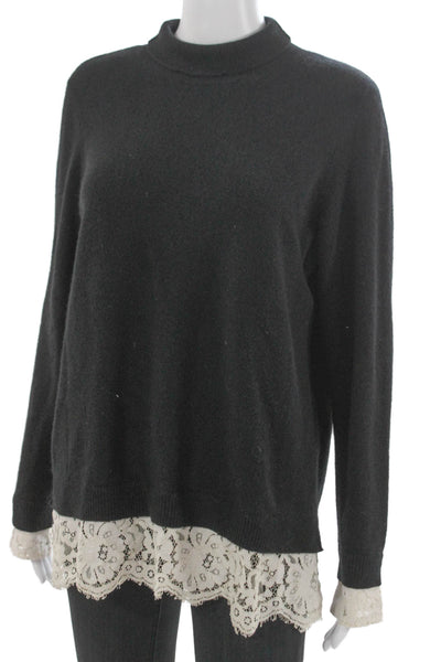 C by Bloomingdales Womens Cashmere Mock Neck Pullover Black Long Sleeve Size L