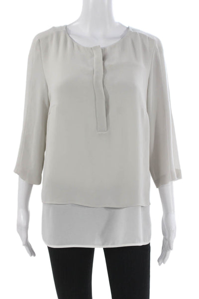 Boss Hugo Boss Womens Silk Henley Pullover Gray Basic Blouse 3/4 Sleeve Size M