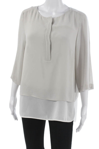 Boss Hugo Boss Womens Silk Henley Pullover Gray Basic Blouse 3/4 Sleeve Size M