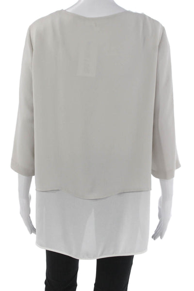 Boss Hugo Boss Womens Silk Henley Pullover Gray Basic Blouse 3/4 Sleeve Size M