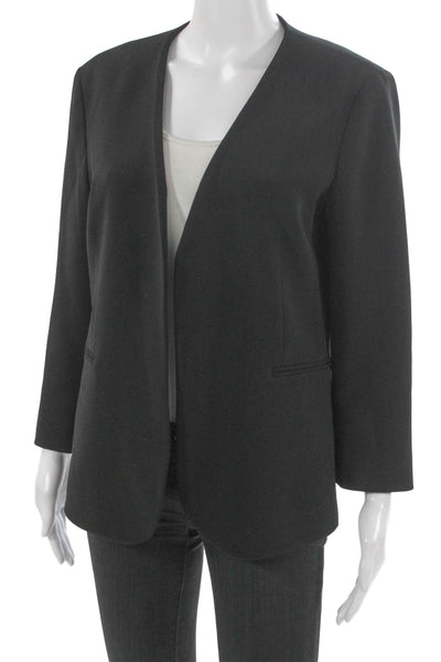 Theory Womens Basic Jacket Black Solid Long Sleeve Polyester Open Fall Size 12
