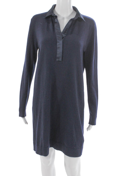 Club Monaco Womens Blue Wool Sweater Dress Collared Long Sleeve Size L