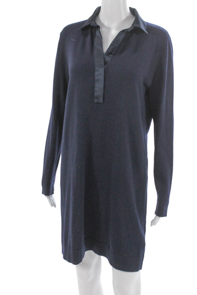 Club Monaco Womens Blue Wool Sweater Dress Collared Long Sleeve Size L