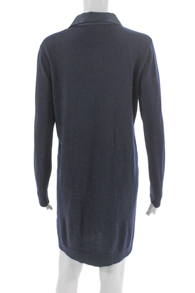 Club Monaco Womens Blue Wool Sweater Dress Collared Long Sleeve Size L