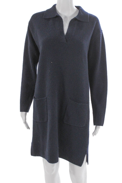 Gerard Darel Womens Sweater Dress Blue Wool Long Sleeve Collared Size 2