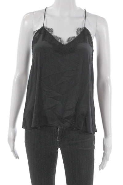 Cami NYC Womens Silk V-Neck Tank Black Sleeveless Size 2XS