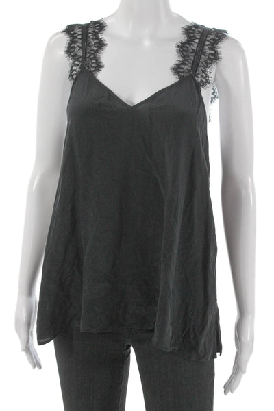 Cami NYC Women Black Silk V Neck Tank Sleeveless Solid Size M