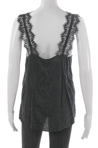 Cami NYC Women Black Silk V Neck Tank Sleeveless Solid Size M