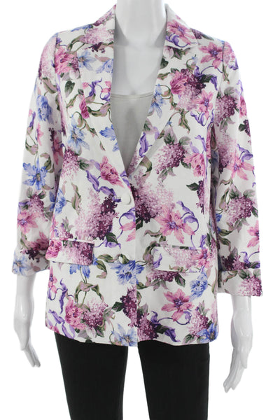 Cami NYC Women Multicolor Linen Floral Blazer Button 3/4 Sleeve Size XS