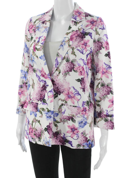 Cami NYC Women Multicolor Linen Floral Blazer Button 3/4 Sleeve Size XS