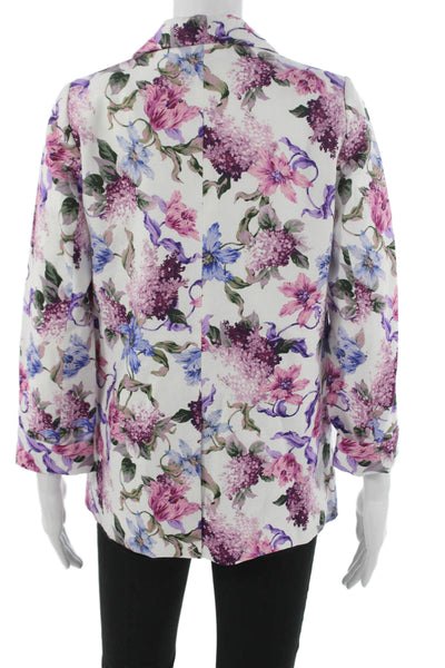 Cami NYC Women Multicolor Linen Floral Blazer Button 3/4 Sleeve Size XS