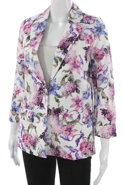 Cami NYC Women Blazer Multicolor Linen Floral 3/4 Sleeve Button Size 2XS