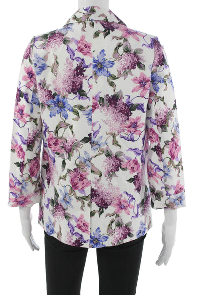 Cami NYC Women Blazer Multicolor Linen Floral 3/4 Sleeve Button Size 2XS