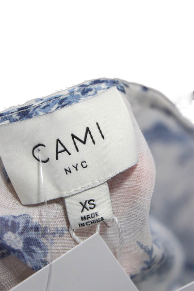 Cami NYC Women White Floral Round Neck Long Sleeve Blouse Button Size XS
