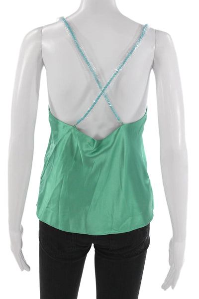 Cami NYC Women Silk Camisole Cowl Neck Green Sleeveless Pullover Solid Size XS