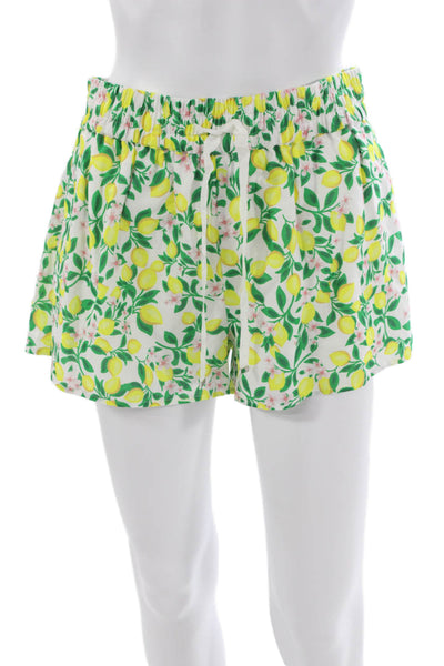 Cami NYC Women Casual Linen Floral Drawstring Shorts White Lemon Size S