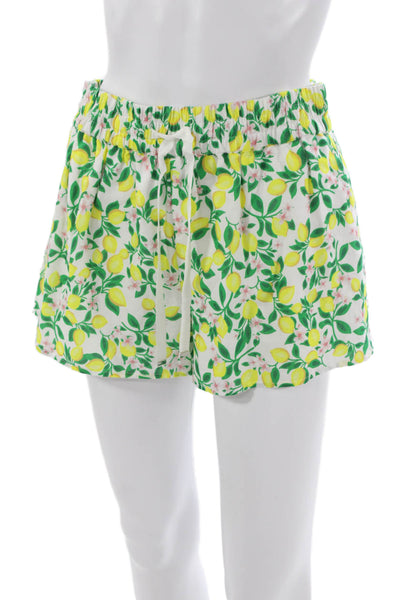 Cami NYC Women Casual Linen Floral Drawstring Shorts White Lemon Size S